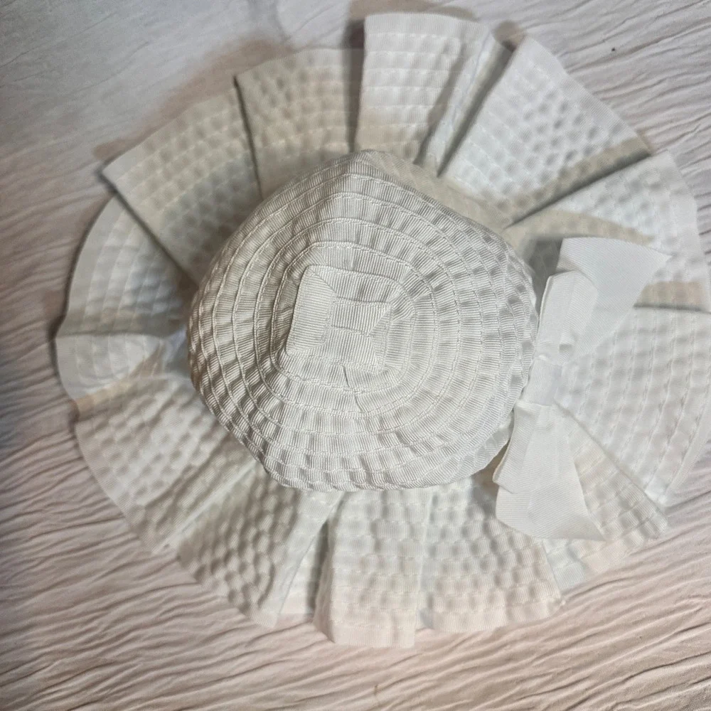 Janie and Jack White Textured Sun Hat with Bow